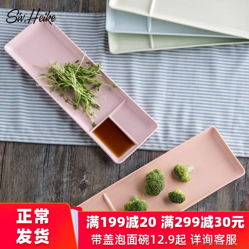 Japanese creative move contracted household ceramics three lattice frame rectangle sushi cooking fish dish plate