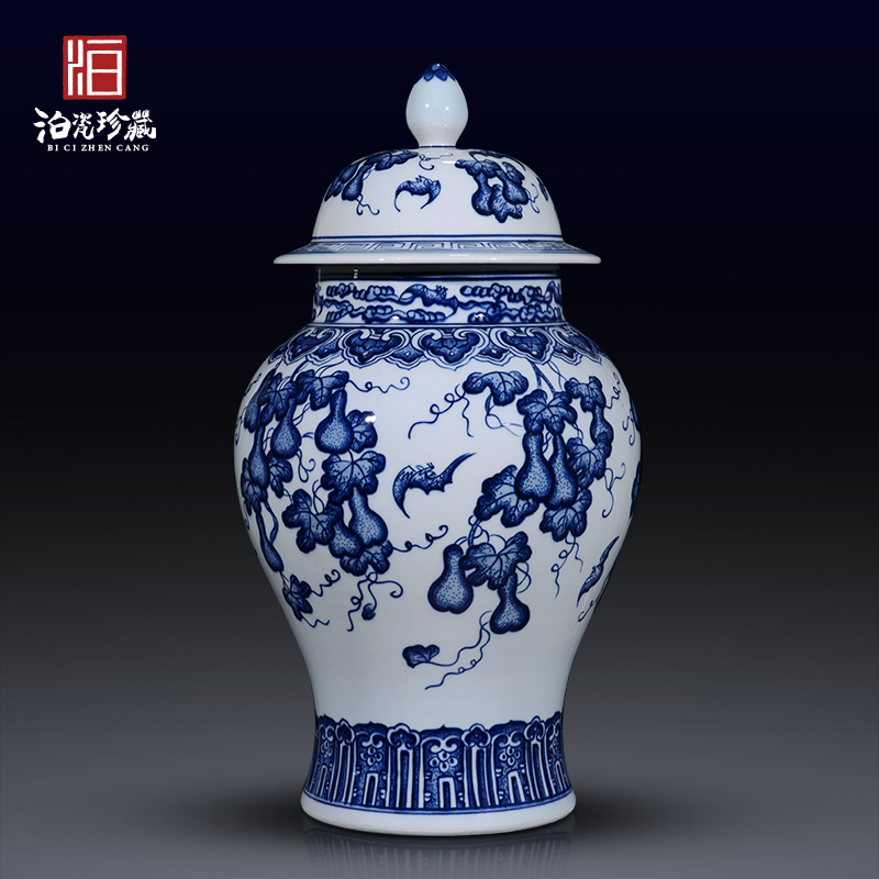 Jingdezhen ceramics antique blue - and - white miscellaneous general treasure grain large jar of new Chinese style home sitting room adornment is placed