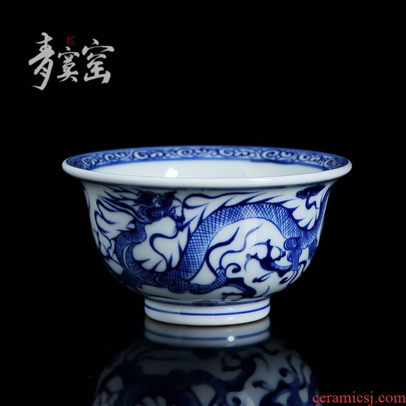 Green was up with jingdezhen blue and white sample tea cup kung fu tea set ceramic cups manual build master cup personal single CPU