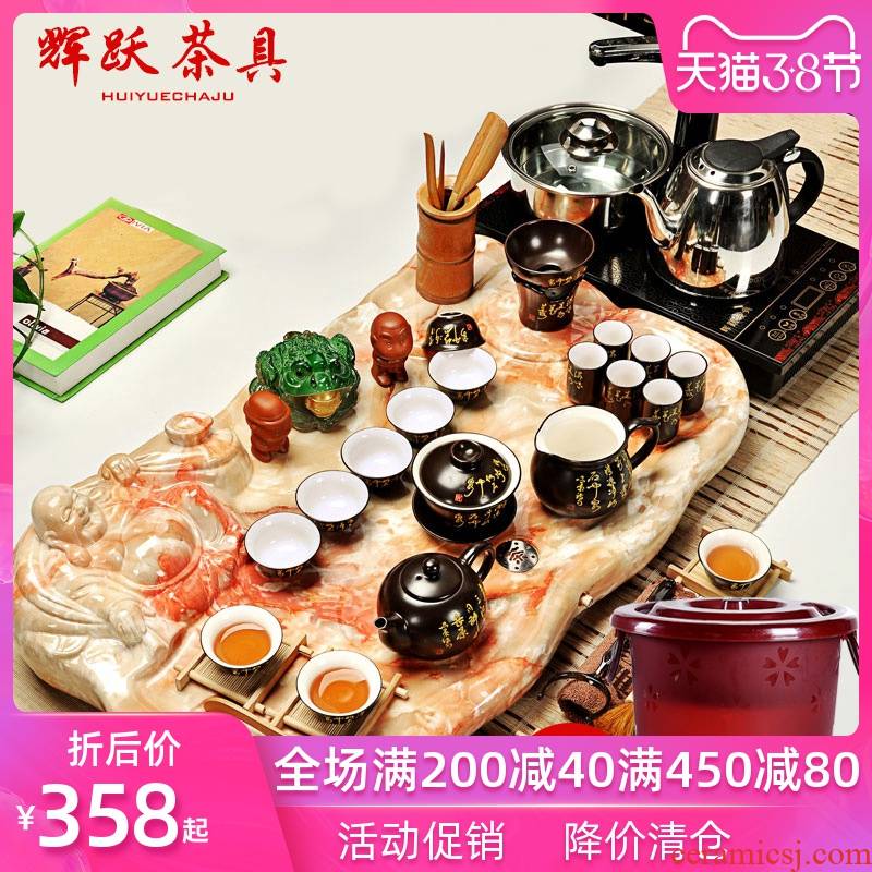 Hui, make tea set ceramic ice crack kung fu tea sets induction cooker technology of a complete set of wood tea tray of tea table