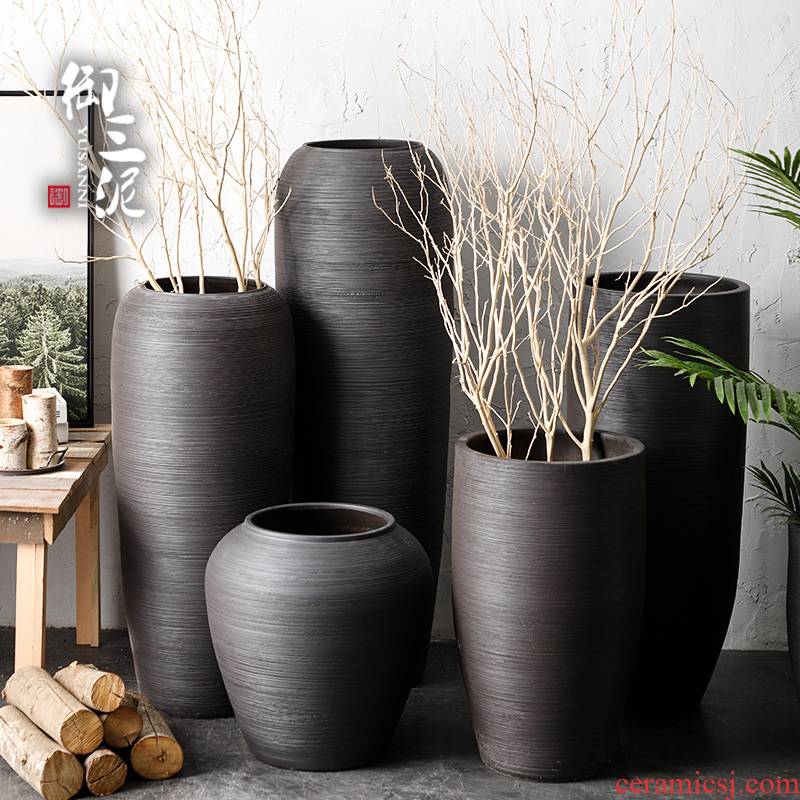 Nordic I and contracted, dried flowers sitting room ground ceramic vase flowerpot zen black pottery decorative furnishing articles arranging flowers
