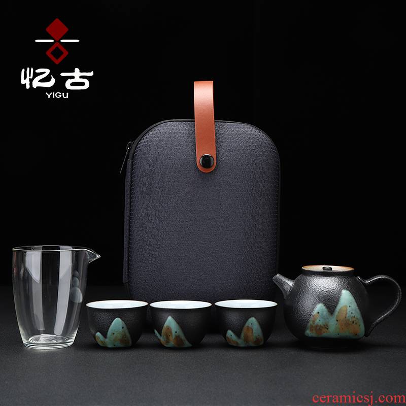 Have a pot of ancient crack cup travel three cups of tea sets car is suing portable bag with ceramic teapot