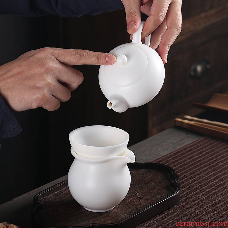 Really burn the ball hole to play xi shi sheng contracted dehua high white essence ceramic pot of tea of a complete set of kung fu household gift box