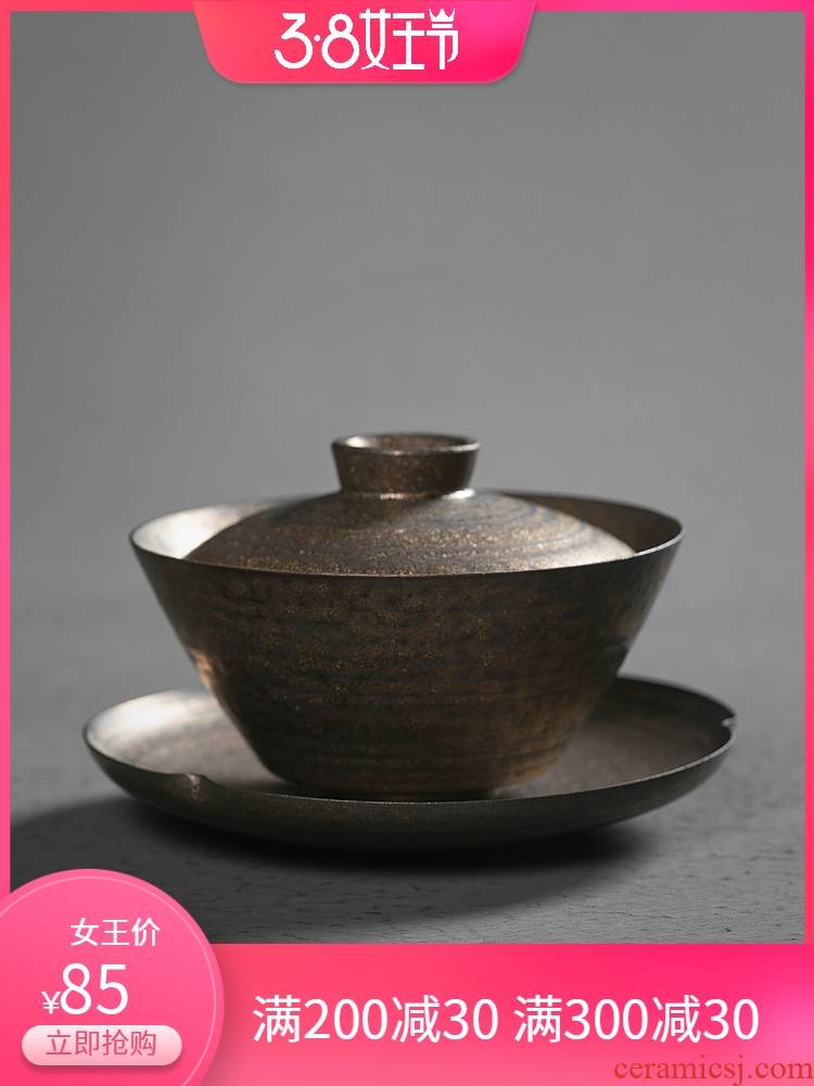 Jiangnan ceramic past three only tureen kung fu tea cups tea bowl large single household iron glaze tureen