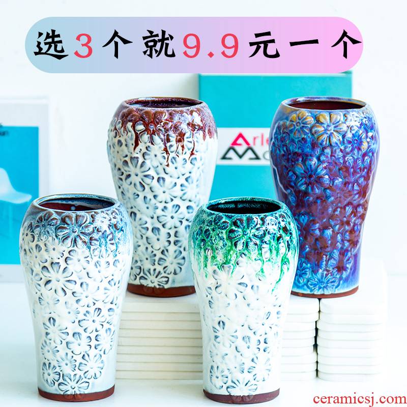 Fleshy flowerpot breathable meaty plant rose purple orchid ceramic carve patterns or designs on woodwork, high clay special grape bottle