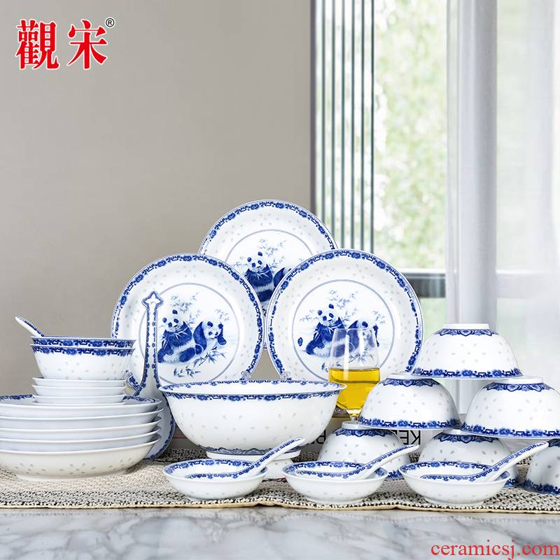 The View of song View characteristics of jingdezhen blue and white porcelain of song dynasty and exquisite manual gift ceramics tableware bowls of a complete set of equipment