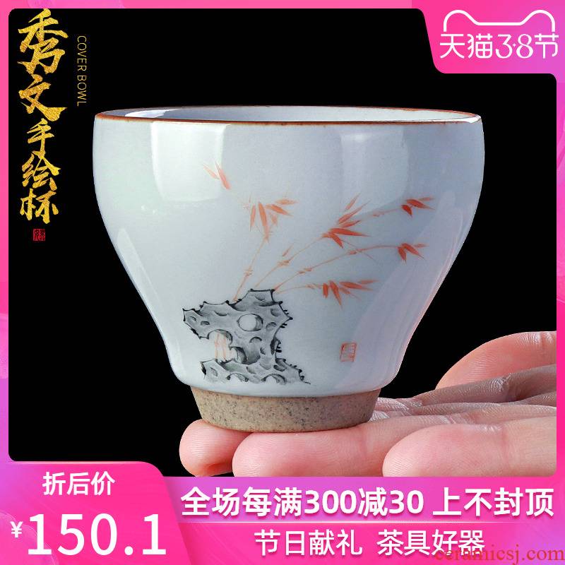 Jingdezhen hand - made all coarse pottery teacup antique checking household kung fu tea cups large sample tea cup masters cup