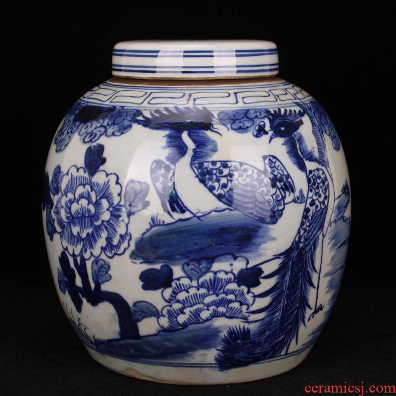 Jingdezhen folk pure checking old blue and white flowers and birds POTS phoenix do old antique reproduction antique collection furnishing articles