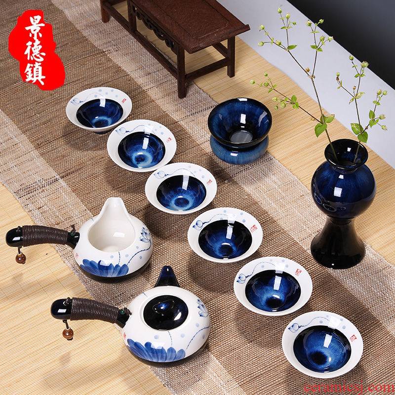 Focus on the collection store polite tea suit household kung fu tea set ceramic hand - made hat cup of a complete set of Japanese