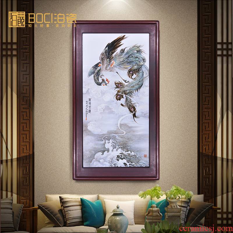 Jingdezhen ceramic all hand - made fengxiang horizon porcelain plate painting I household adornment picture hanging vertical version painting murals calligraphy and painting