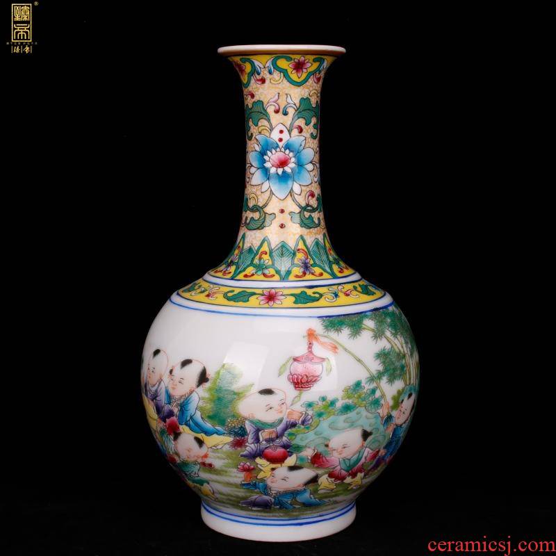 Jingdezhen imitation qianlong hand - made the boy play of the reward bottle of new Chinese style living room decorated boutique antique antique penjing collection
