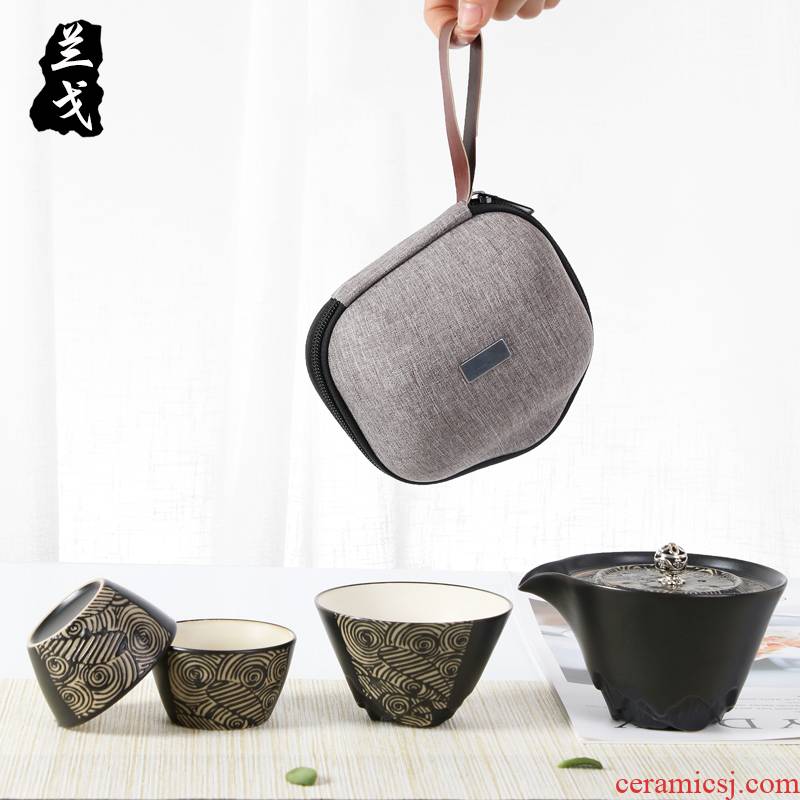 Having a small set of coarse pottery travel make tea tea set household ceramics cup tea accessories portable crack cup