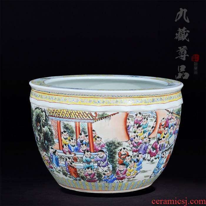Jingdezhen ceramics antique hand - made famille rose in the spring of the ancient philosophers make figure cylinder living room TV cabinet handicraft furnishing articles