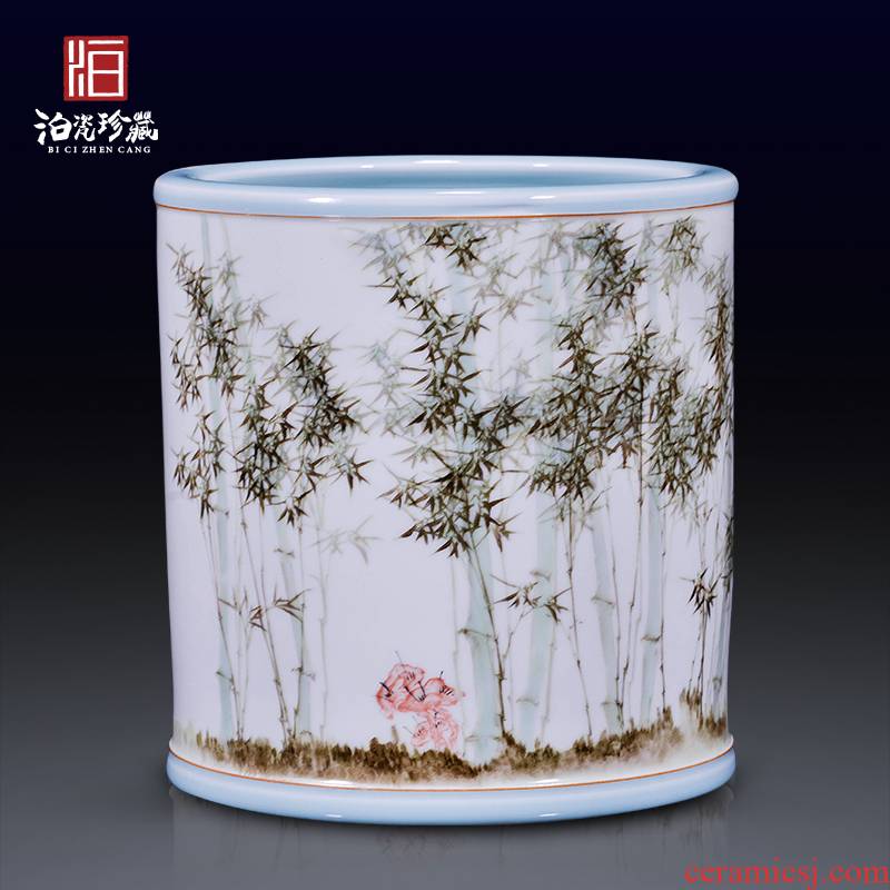 Jingdezhen ceramic hand - made bamboo vase decoration household decorates sitting room study flower arranging four pen container furnishing articles