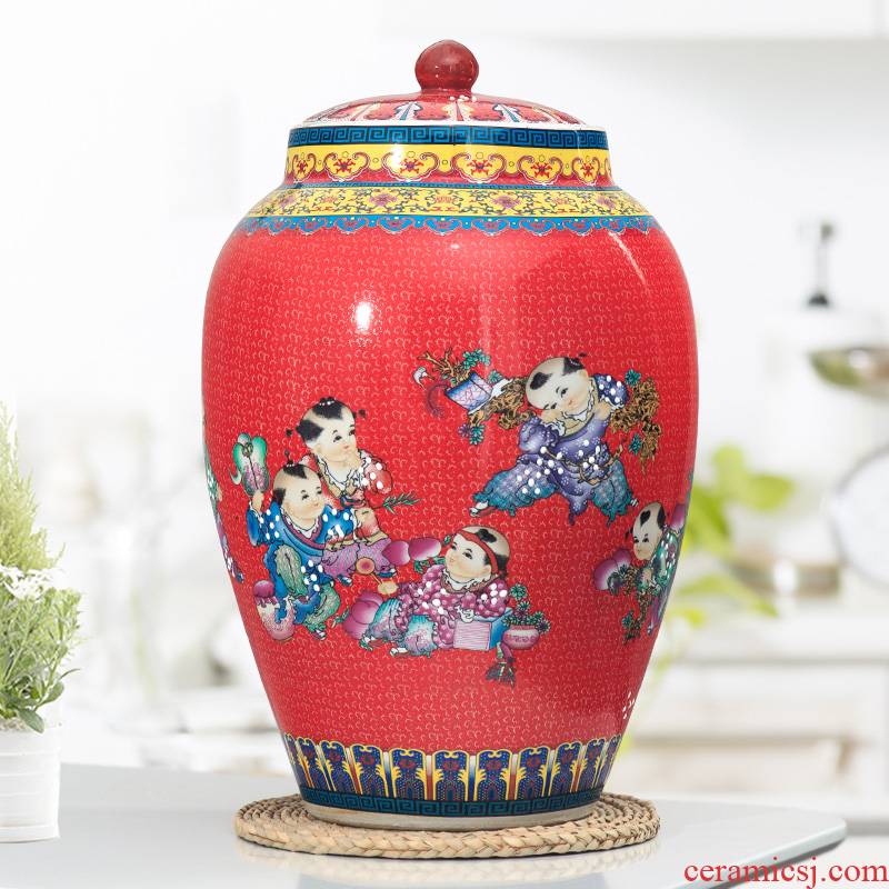 Jingdezhen domestic ceramic barrel ricer box moistureproof cylinder 20 jins 30 jins 50 pounds with cover cylinder tank storage tank