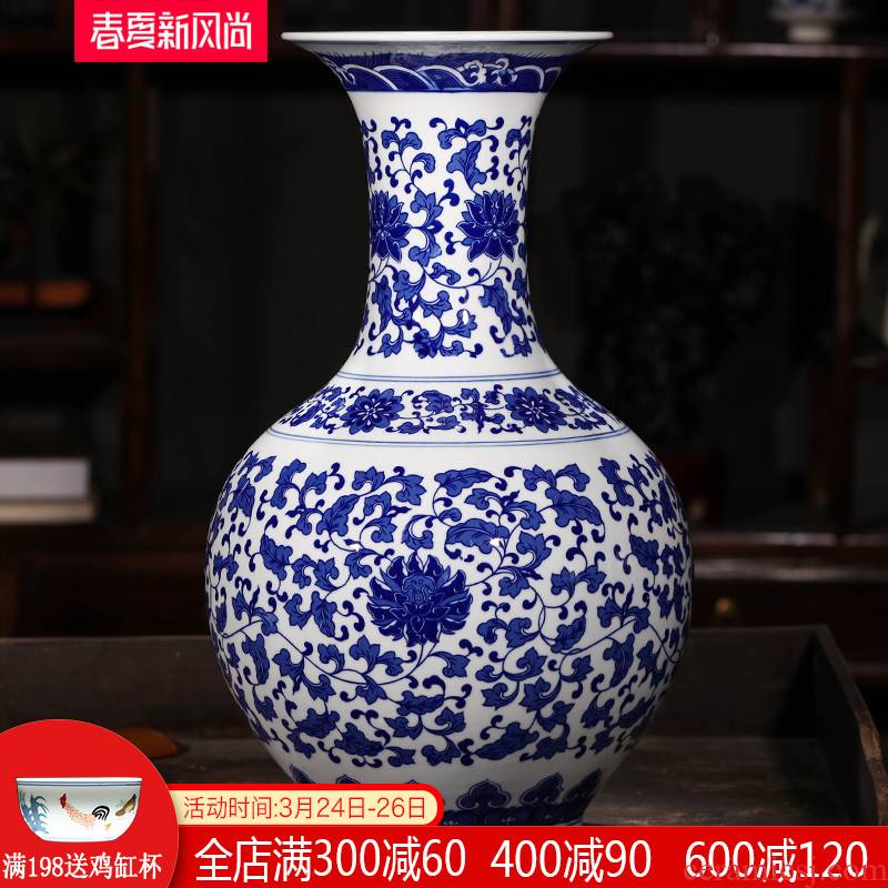 Antique blue and white porcelain of jingdezhen ceramics of large vases, flower arrangement home furnishing articles large living room