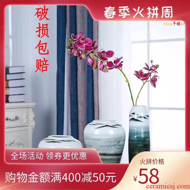 Jingdezhen ceramics vase hand - made desktop landscape creative modern Chinese style simple flower arrangement furnishing articles furnished living room