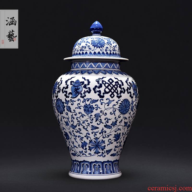 Jingdezhen ceramics general hand - made antique Chinese vase of blue and white porcelain pot sitting room porch place in living in adornment