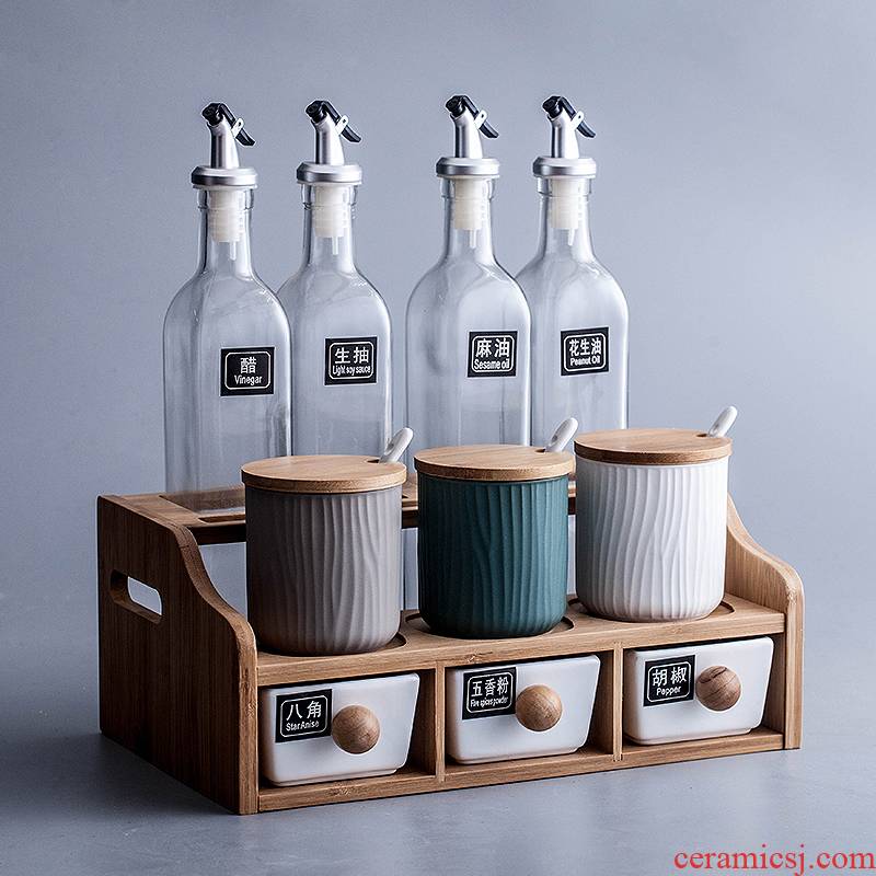 Salt seasoning box shelf suit ceramic Nordic seasoning as cans kitchen caster household composition