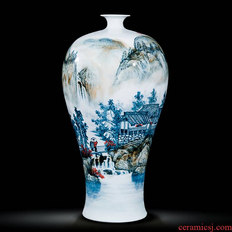 Jingdezhen ceramics celebrity hand - made the master of landscape painting large vase household villa living room office furnishing articles