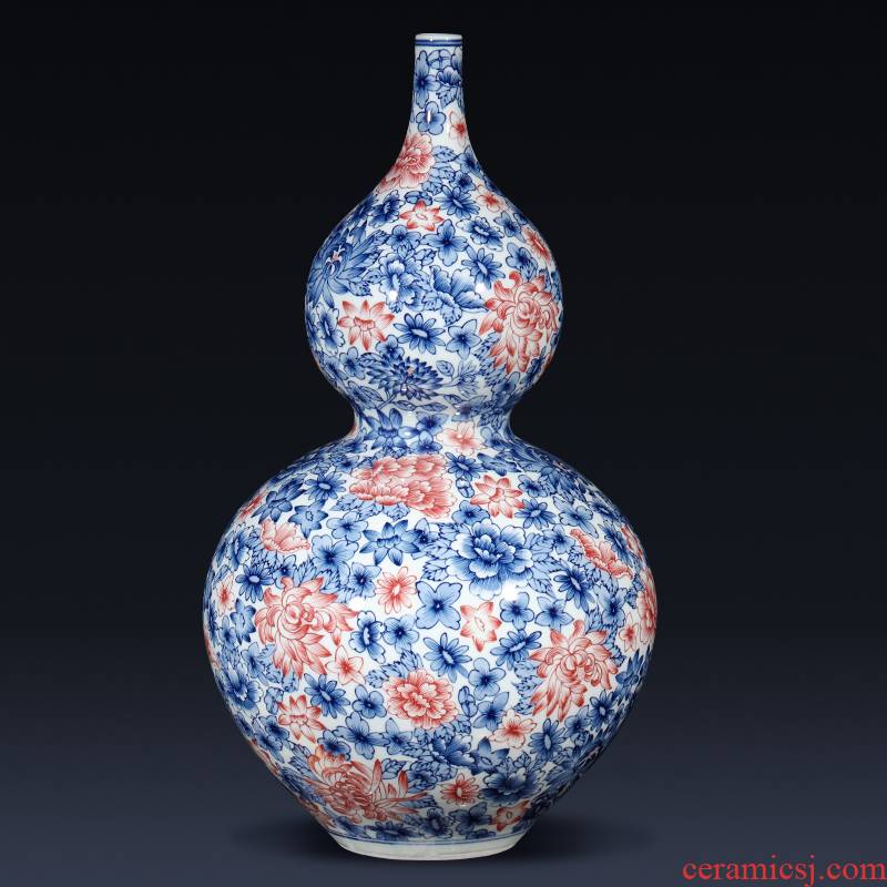 Jingdezhen ceramics imitation qianlong hand - made flower gourd vases, furnishing articles of new Chinese style living room decoration decoration