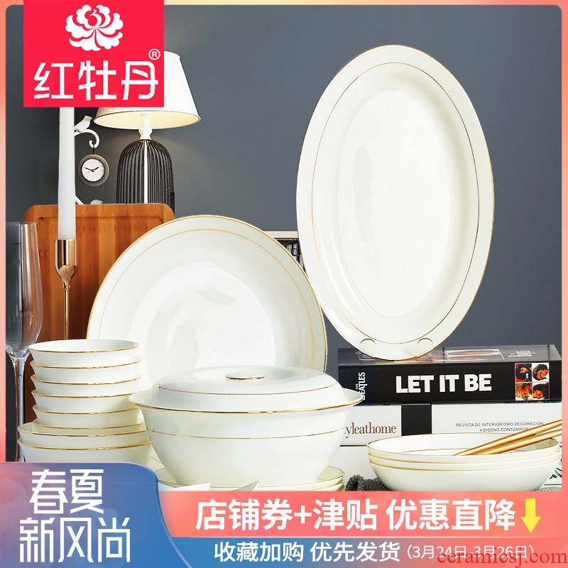 Nordic light key-2 luxury high - grade ipads China tableware style up phnom penh dish suit household chopsticks dishes combination gift box packaging