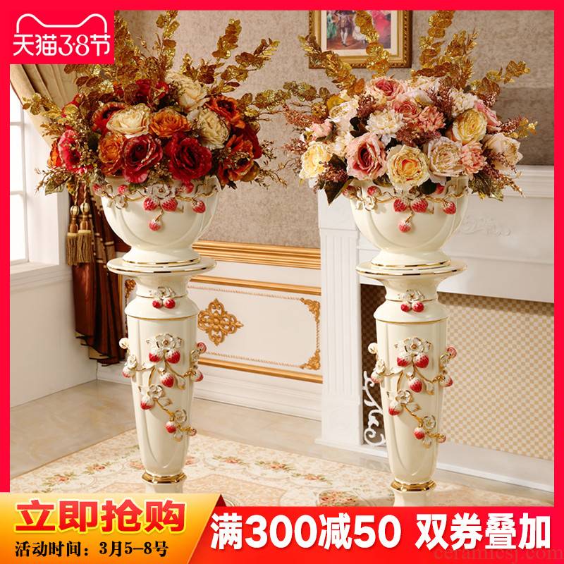 The Big ground ceramic vase furnishing articles European living room TV cabinet dry flower adornment household large Roman column flowerpot