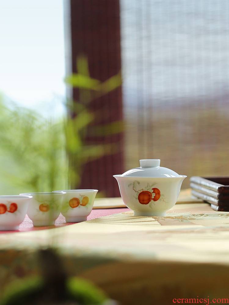 Good thing JingLan hand - made persimmon persimmon ruyi was suit jingdezhen ceramic tea taking kung fu tea tureen white porcelain