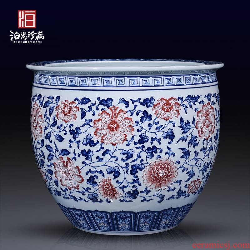 Blue and white porcelain of jingdezhen ceramics painting and calligraphy cylinder landing large sitting room aquarium decorations collection of new Chinese style furnishing articles