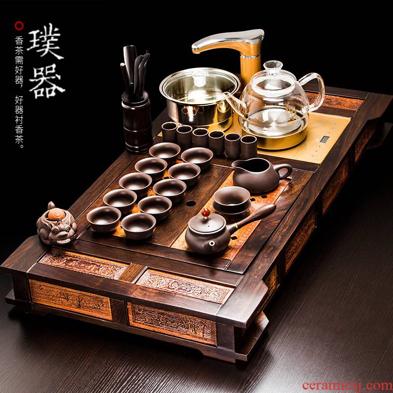 Injection machine purple sand tea set kung fu brother your up up with ebony wood tea tray tea table of a complete set of the teapot tea set