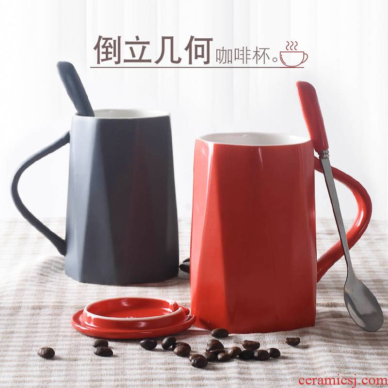 Male move trend mark cup with cover run Chinese office glass ceramic cups domestic large capacity coffee cup