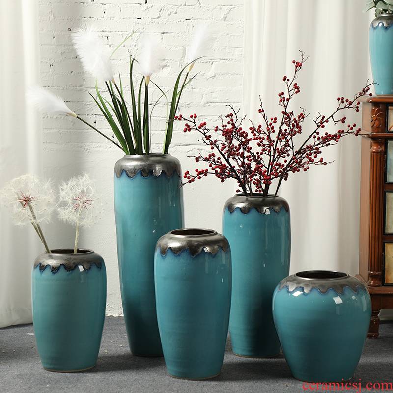Contracted and I boreal Europe style ceramic floor vase sitting room place, American country blue example room decoration
