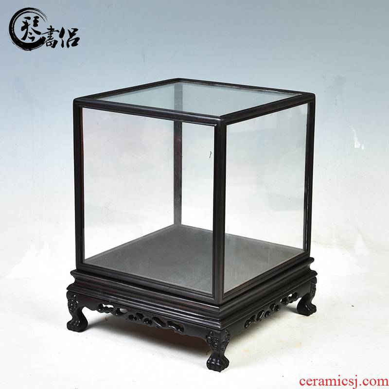 Red wood violet light tan, black TanBao cage base antique handicraft glass cover figure of Buddha treasure cage show the dust cover