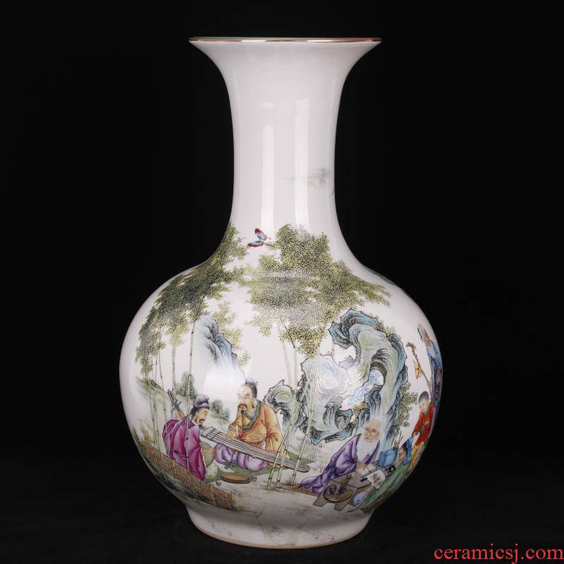 Jingdezhen pastel bamboo seven sages of the reward bottle of Chinese style household company store hotel archaize sitting room of large vase