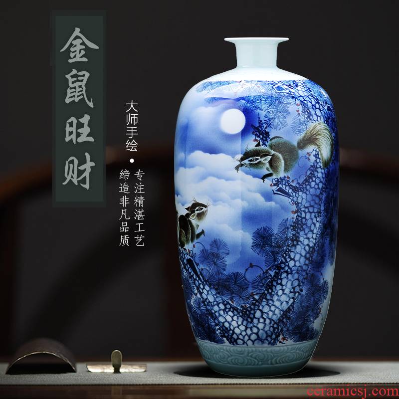 Hand large vases, ceramic checking porcelain jingdezhen famous blue and white porcelain bottle Chinese flower arranging sitting room adornment