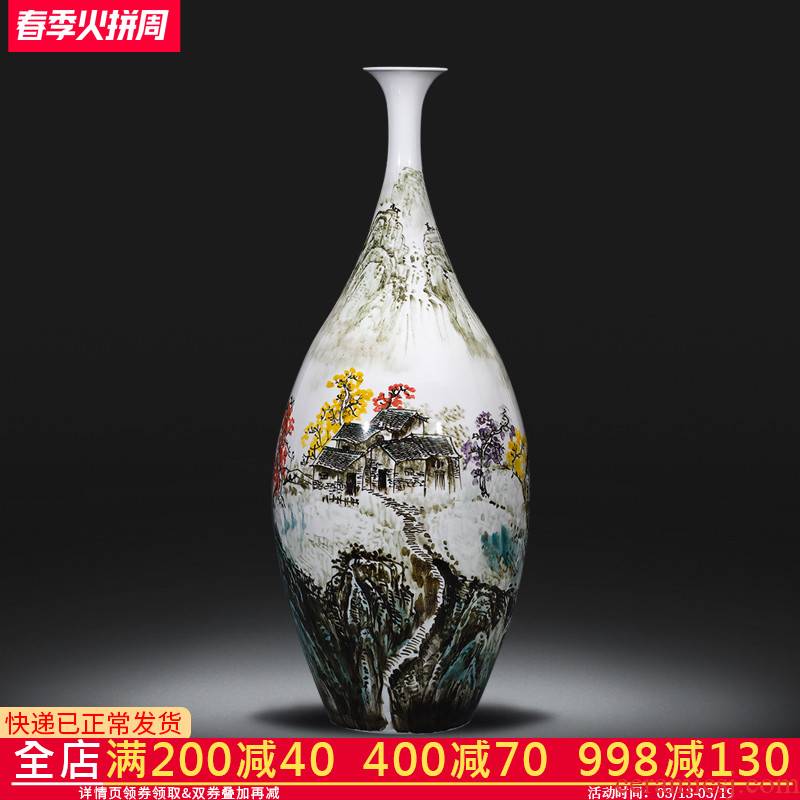 Jingdezhen ceramics vase famous hand - made under glaze color Chinese rural style home sitting room adornment is placed