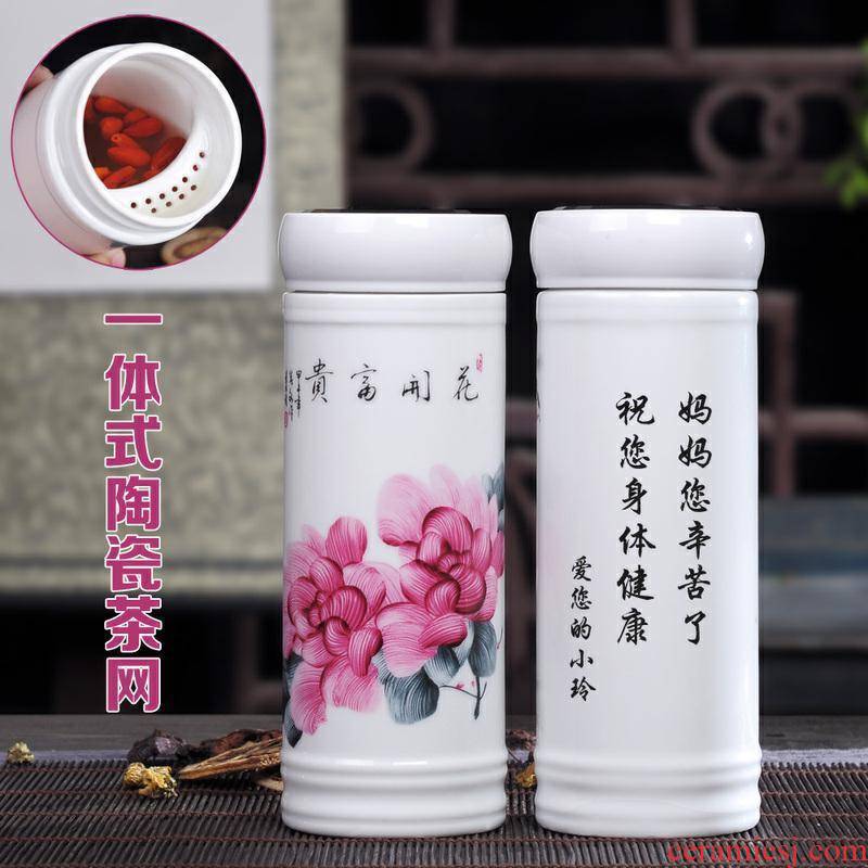 Vacuum cup double water cover tea w tank office gifts jingdezhen blue and white porcelain ceramic filter