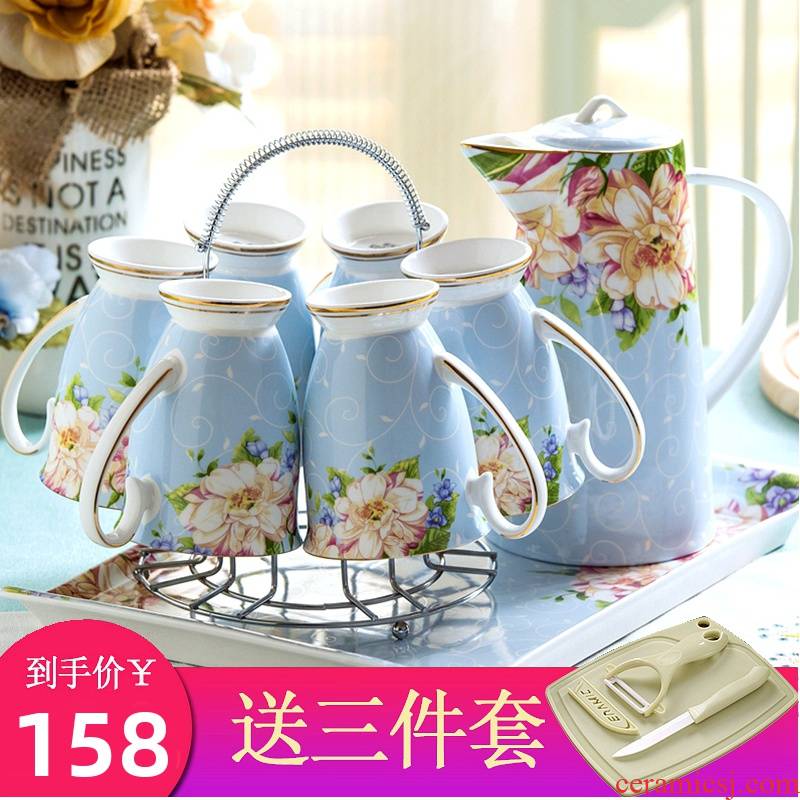 Nordic light key-2 luxury glass suit European ceramic water with household utensils family sitting room cold tea kettle cup six only