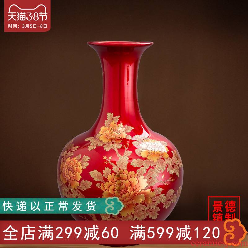 Jingdezhen ceramic vase furnishing articles China red flower arranging the sitting room of Chinese style household wine wedding decoration