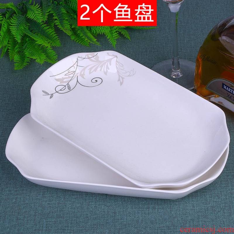 Two steaming roast vegetables fish plate household ceramics new large rectangular creative new Chinese style is contracted tableware