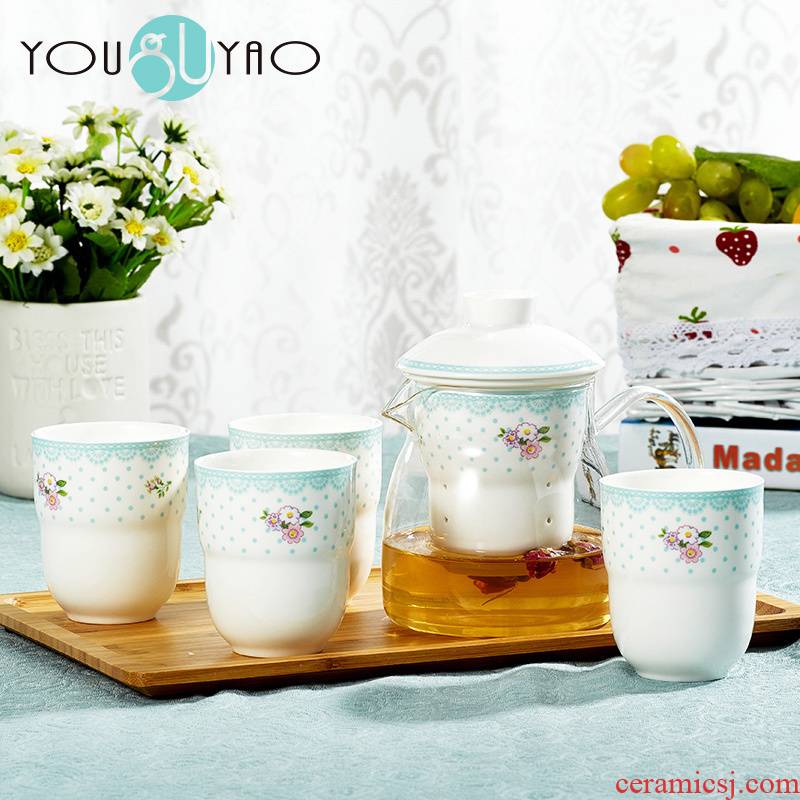 To take the teapot tea sets ipads China youth heat - resistant glass fruit ceramic cups transparent filter of a complete set of tea tray