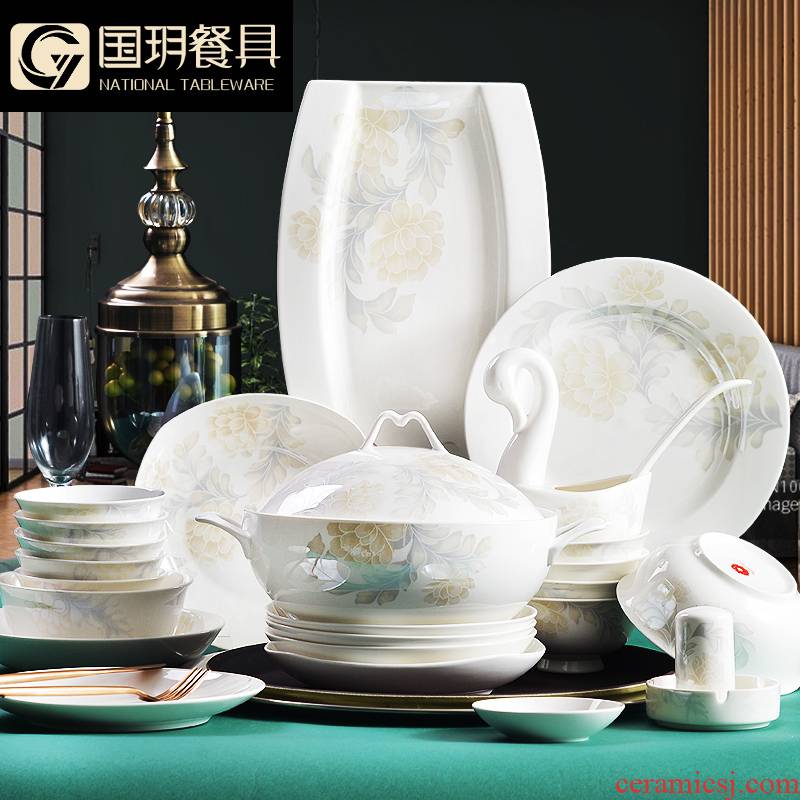 Jingdezhen contracted dishes suit household ipads porcelain tableware suit to use plate combination of Chinese ceramic bowl chopsticks sets