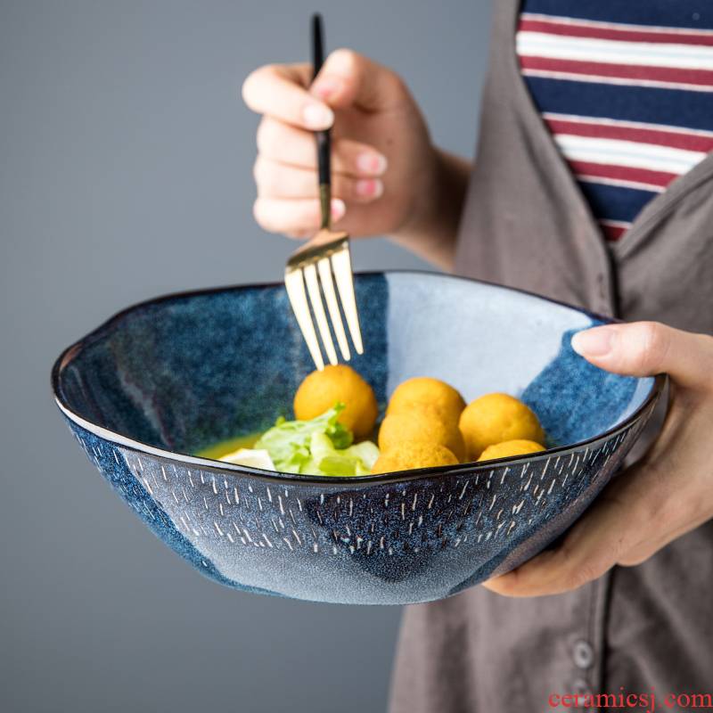 Lotus leaf bowl stars European household individuality salad bowl large irregular shaped ceramic dish bowl mix rainbow such use