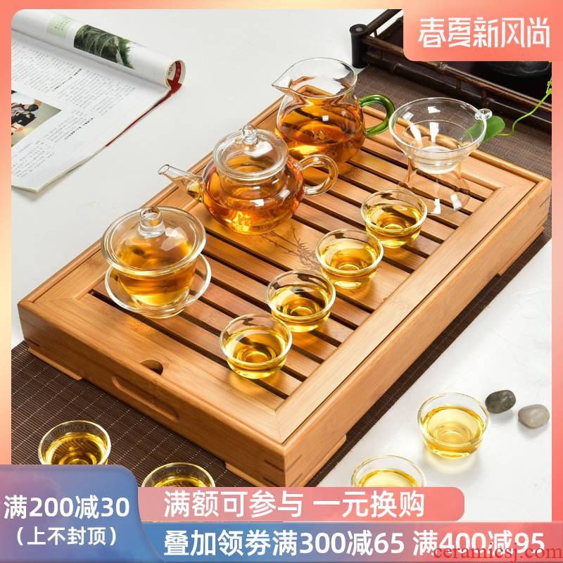 Palettes nameplates, kung fu tea set fruits and flowers of a complete set of heat - resistant glass flower pot filtering black tea tea cup