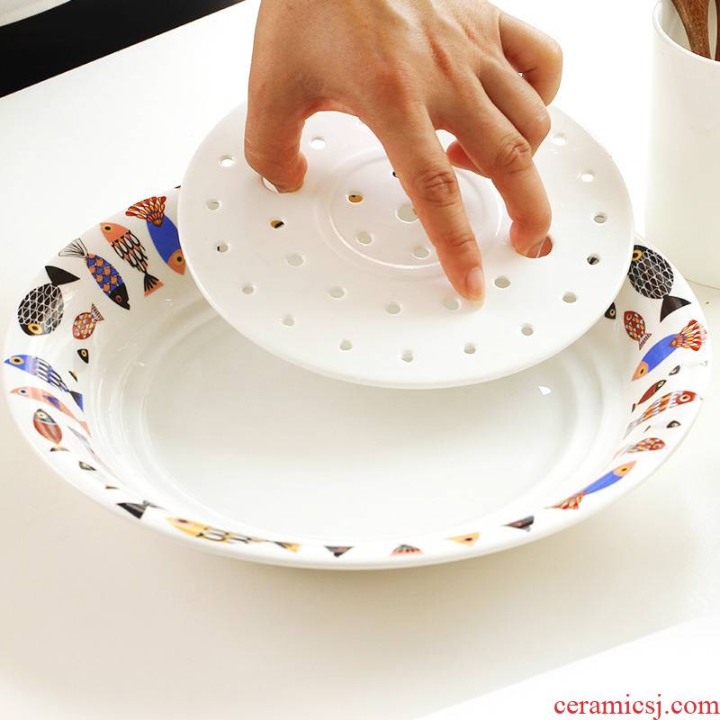 Ceramic tableware circular electrical double - layer drop large dumpling eat dish dish dish steamed fish dumplings plate plate plate