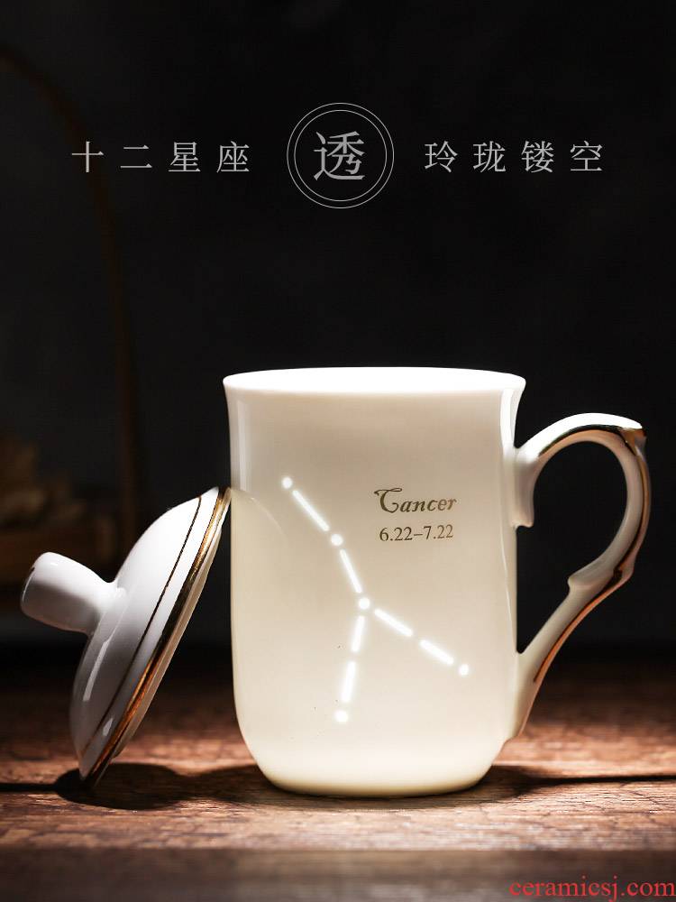 Exquisite ceramic cups of creative move trend mark cup home with cover glass coffee cup the zodiac couples