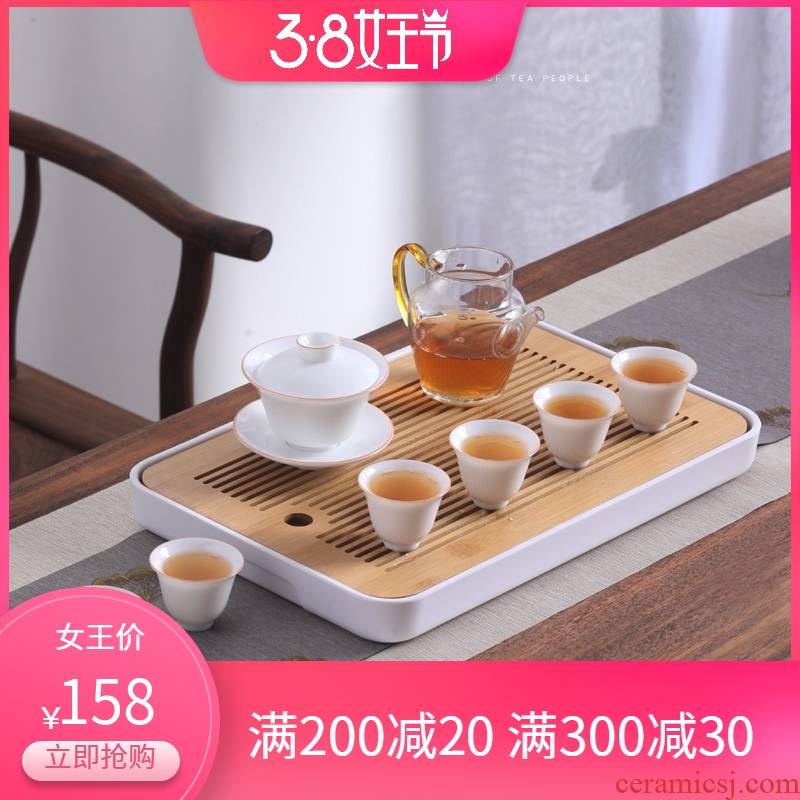 Jiangnan past sweet white tureen tea set suit household kung fu tea tray ceramic contracted tea cups small suit