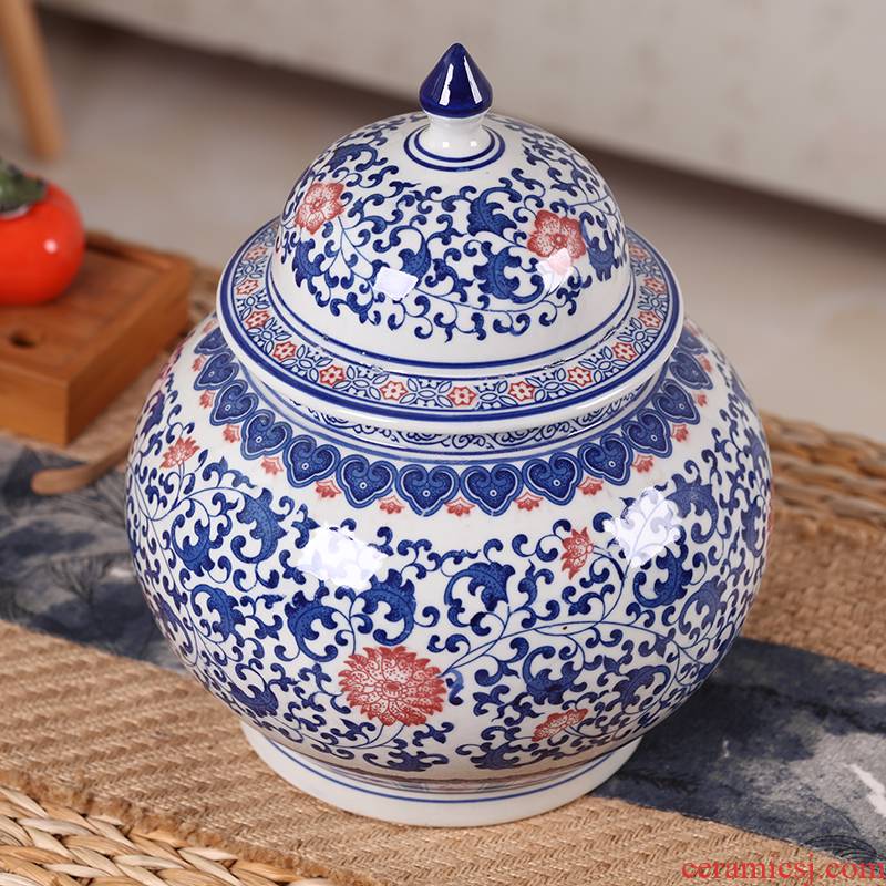 Blue and white POTS caddy fixings restoring ancient ways jingdezhen ceramic tea urn storage sealed tank storage tank size 2 catties home
