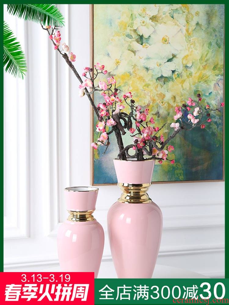 New Chinese style light key-2 luxury home decoration vase jingdezhen sitting room porch ark, ceramic restaurant mesa gold - plated furnishing articles