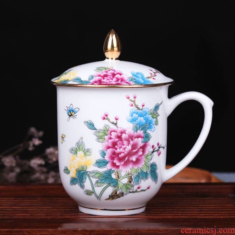 Jingdezhen ceramic cups with cover office cup hand - made paint ipads China household water cup tea cup with a gift